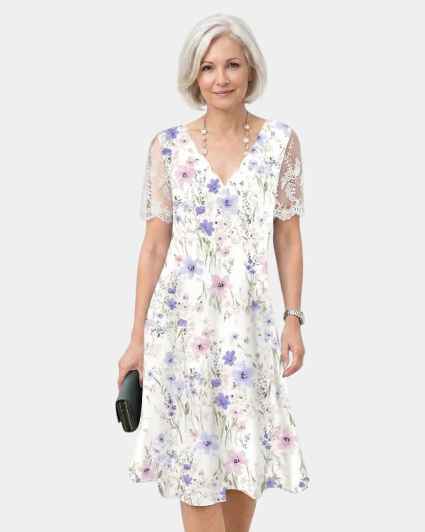 Katell | Robe avec manches en dentelle et imprimé floral