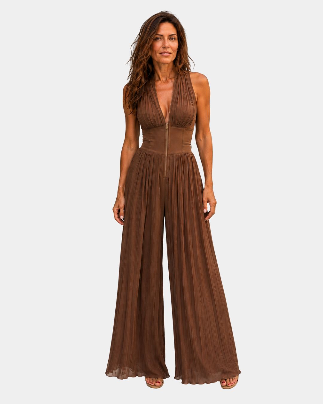 Héluise | Combinaison plissée en chiffon marron