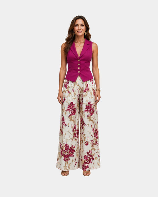 Alixène | Ensemble haut sans manches et pantalon fleuri
