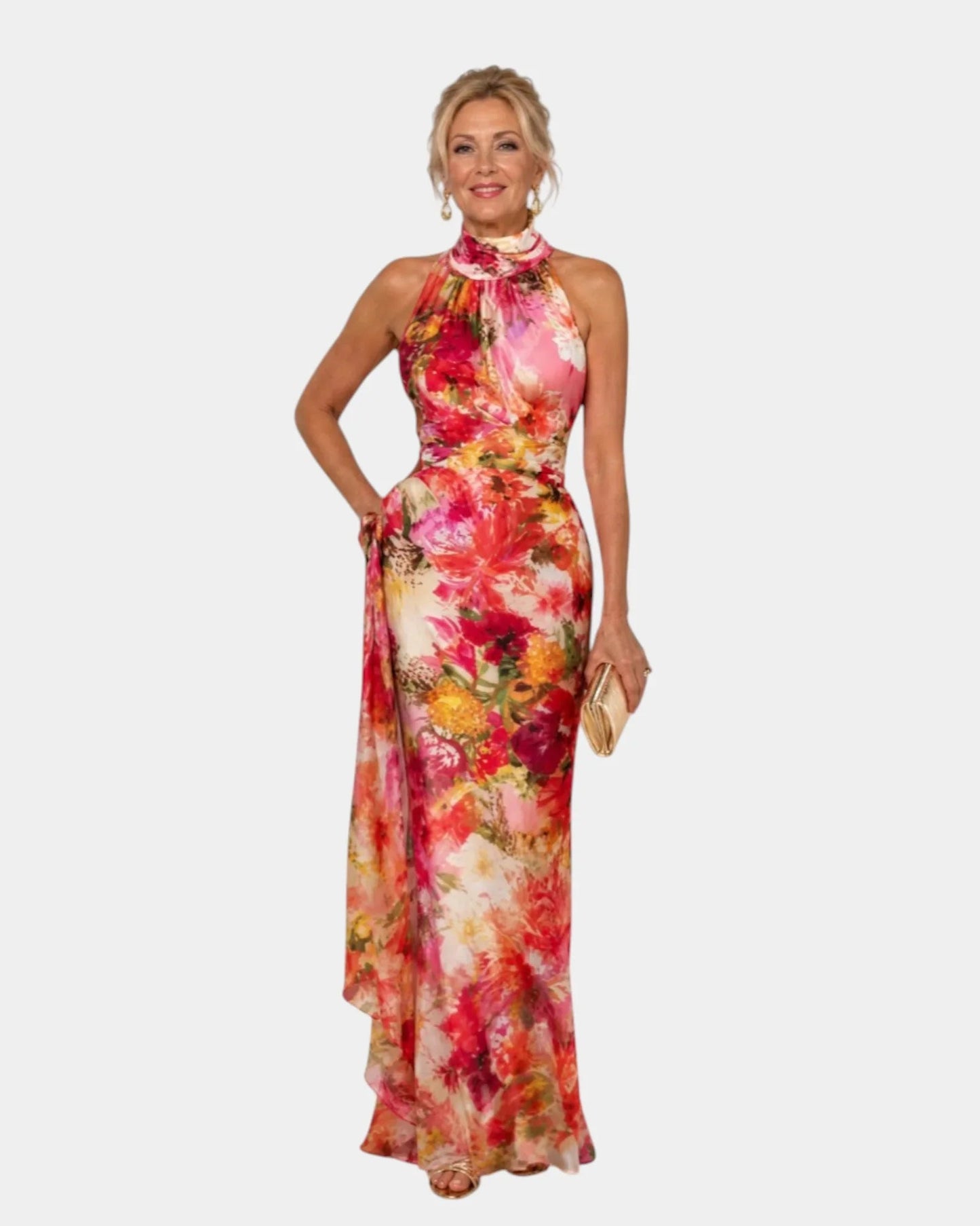 Cyanelle | Robe maxi fleurie à col halter