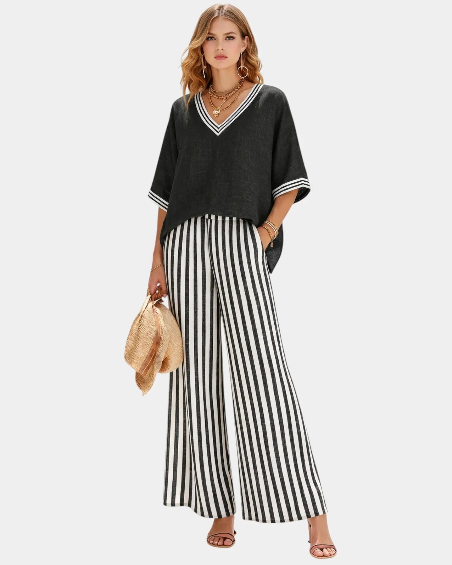 Tristane | Ensemble pantalon et blouse à rayures