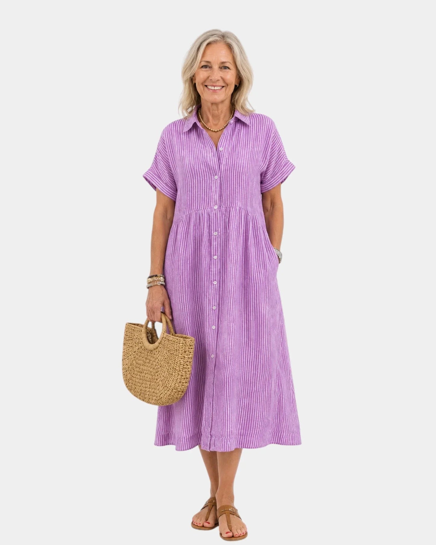 Odelette | Robe chemise midi rayée à boutons
