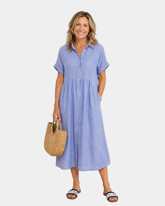 Odelette | Robe chemise midi rayée à boutons