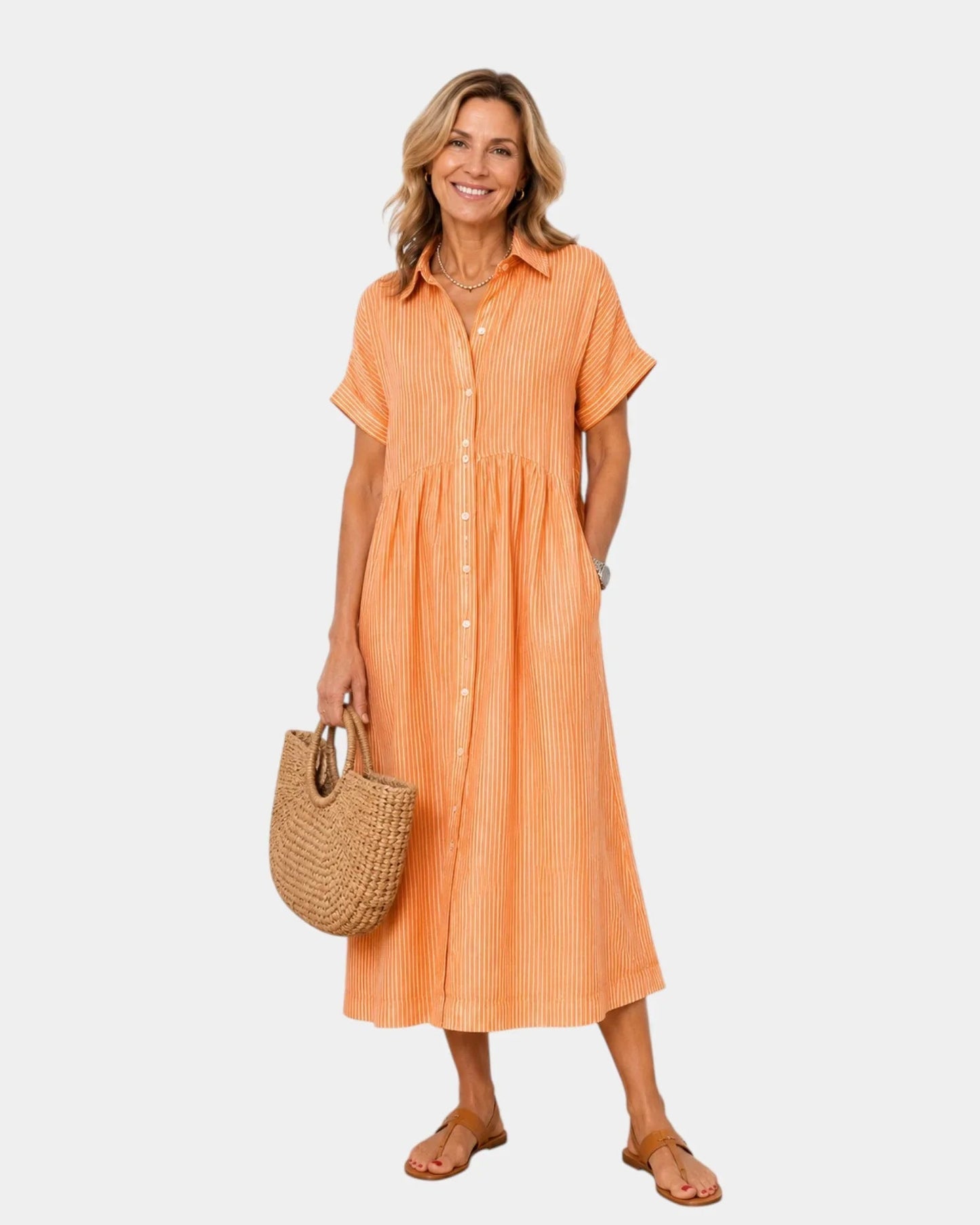 Odelette | Robe chemise midi rayée à boutons