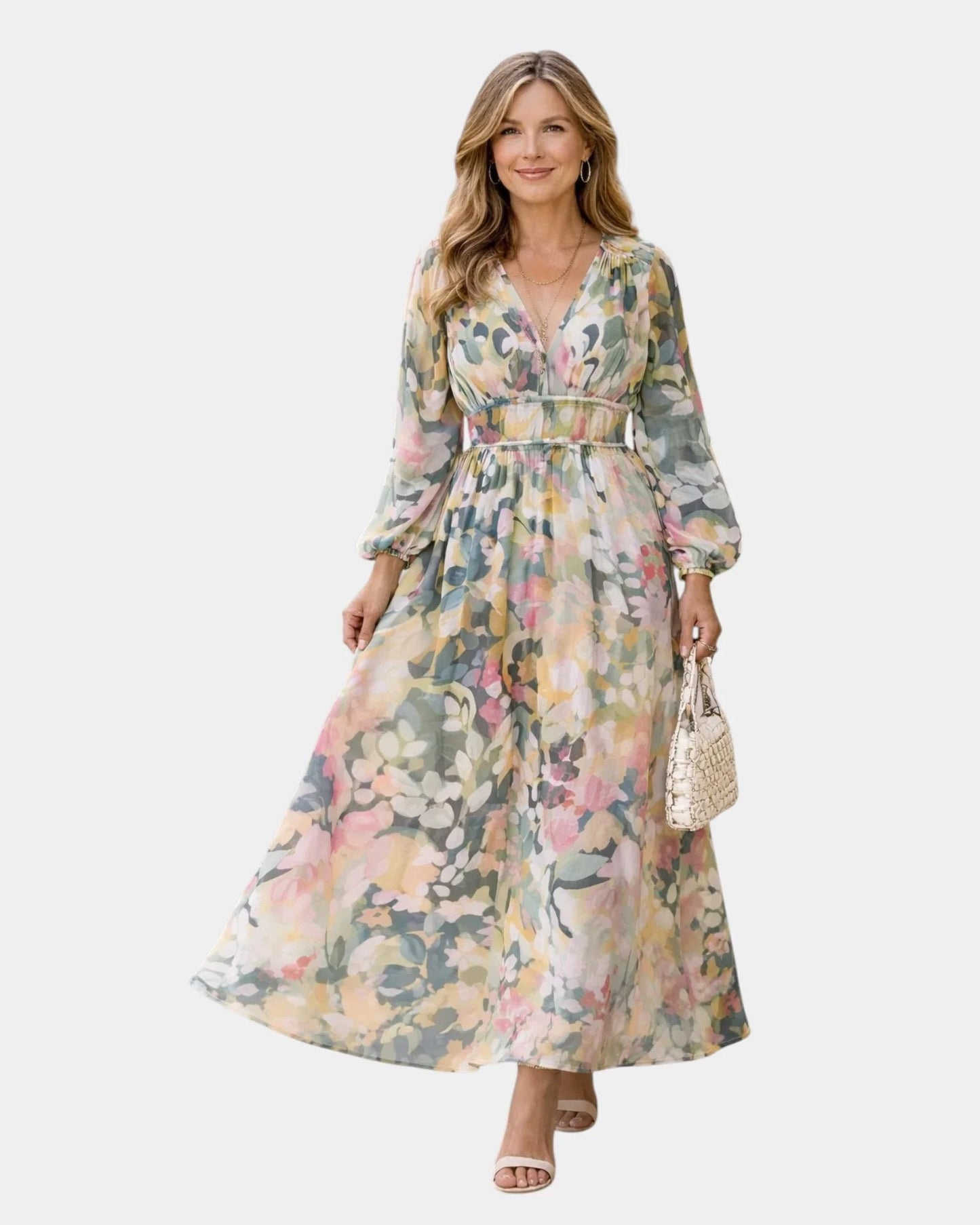 Séraphine | Robe maxi à manches courtes avec col en V