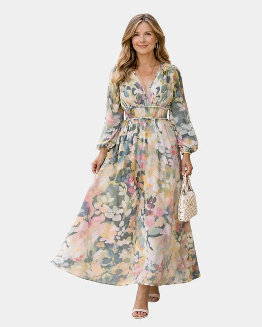 Séraphine | Robe maxi à manches courtes avec col en V