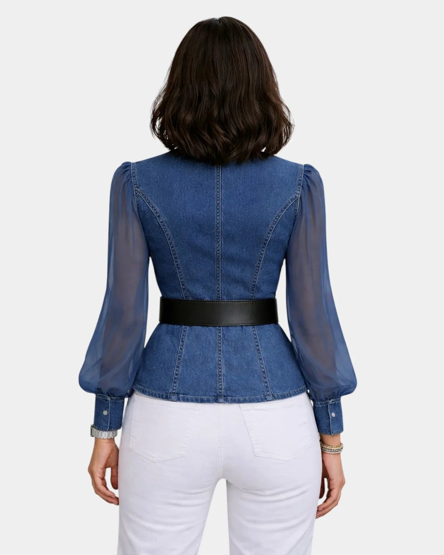 Alizée | Haut en denim avec des manches en chiffon léger