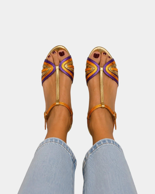 Haby | Sandales dorées avec boucle et lanière multicolore