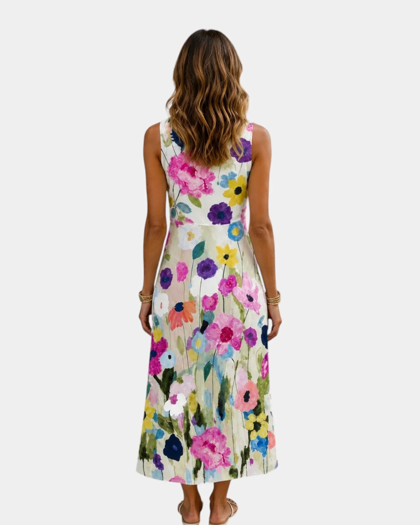Vanina | Robe midi sans manches à imprimé floral