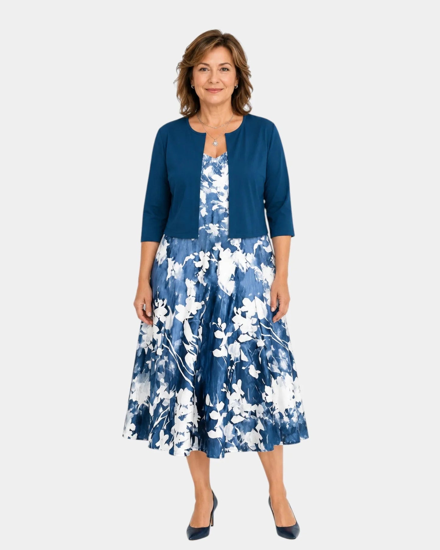 Guilaine | Ensemble robe fleurie et cardigan léger