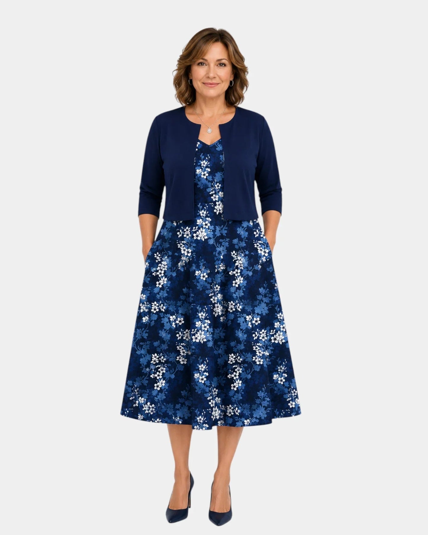 Guilaine | Ensemble robe fleurie et cardigan léger