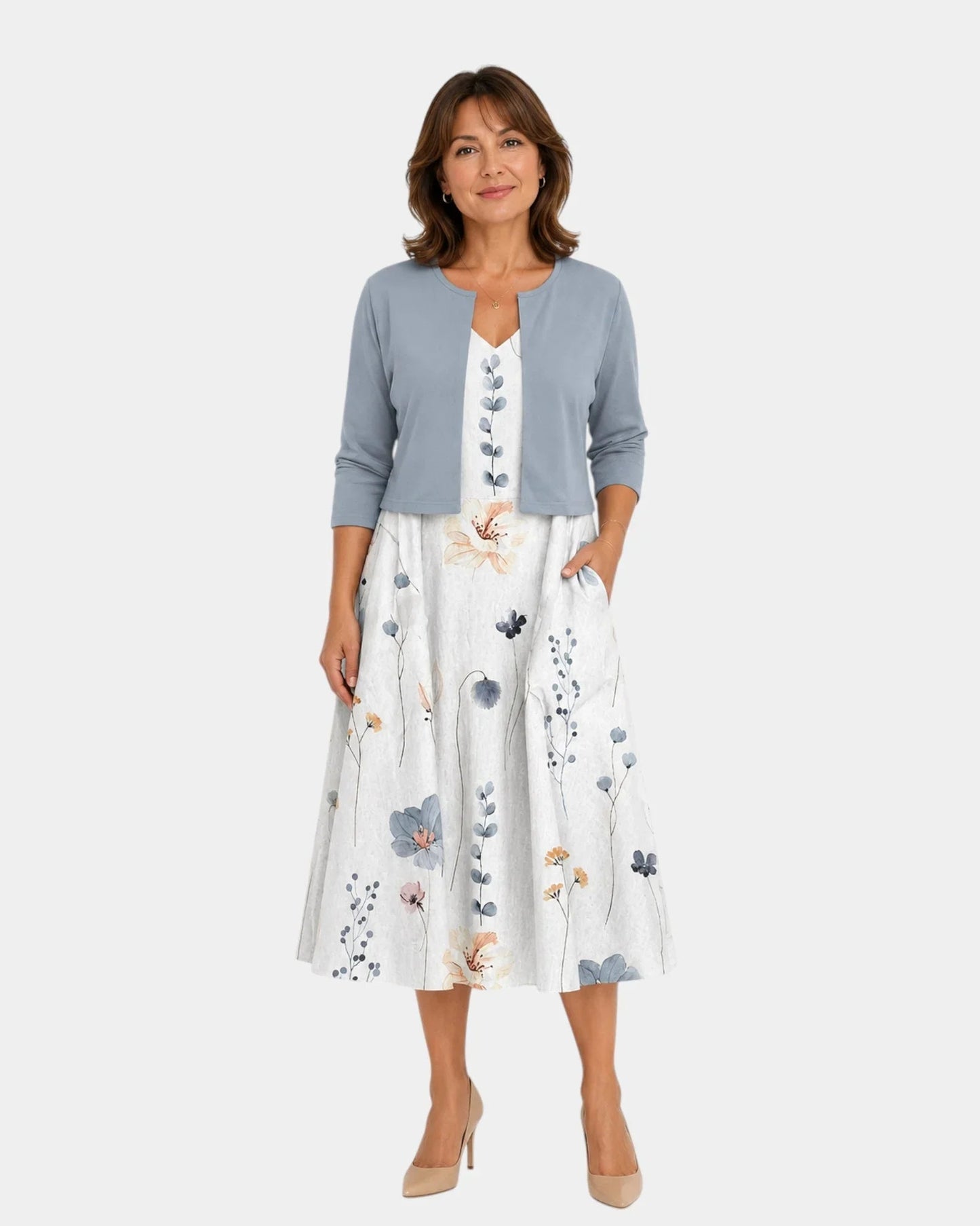 Guilaine | Ensemble robe fleurie et cardigan léger