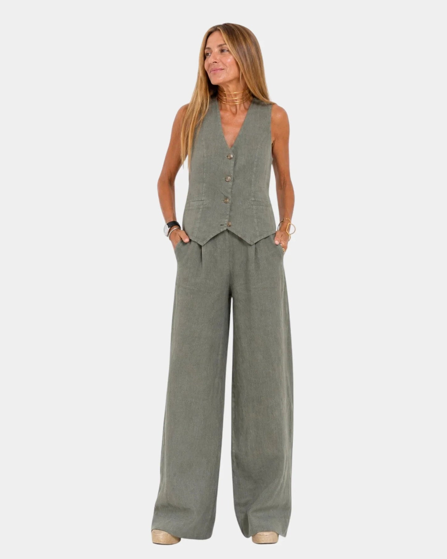 Assia | Ensemble gilet sans manches et pantalon