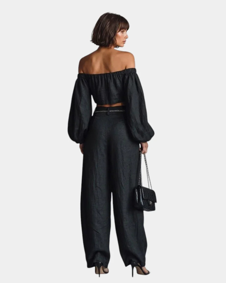 Cíntia | Ensemble à épaules dénudées avec pantalon large