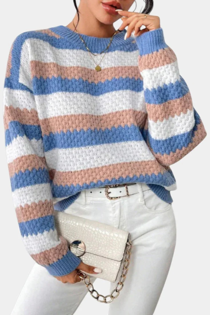 Camille | Pull Oversized avec Col Rond et Rayures